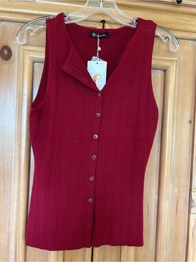 Sleeveless button front knit top